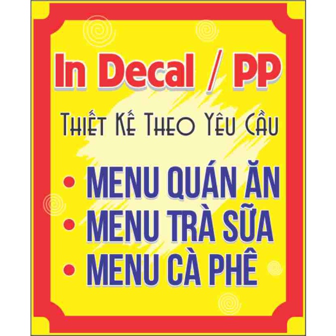 In Decal/PP - Menu Trà Sữa - Cà Phê - Miễn Phí Thiết Kế