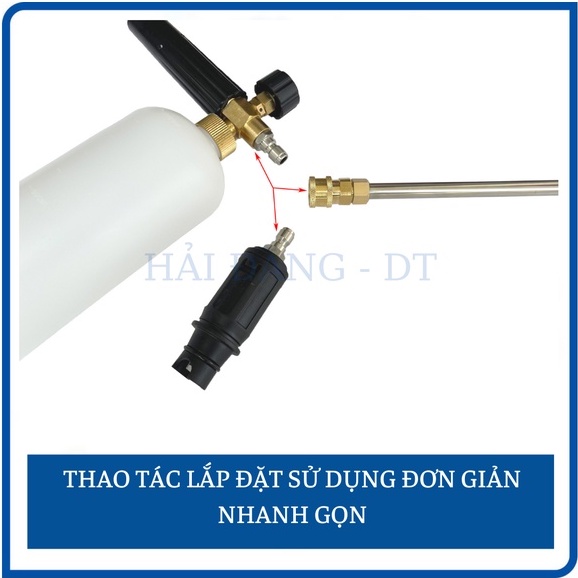 Bộ súng rửa xe áp lực cao và Bình xịt bọt tuyết 1L cao cấp, Kèm ống nối dài 36cm (Ren súng 22-14mm)