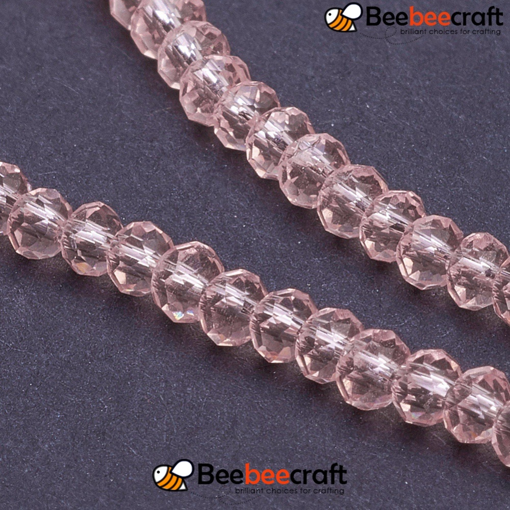 1 Sợi Thủy Tinh Trong Suốt Màu Hồng 3x2mm Lỗ 0.5mm Kích Thước 188~190 Miếng/Trên 16.7 inch