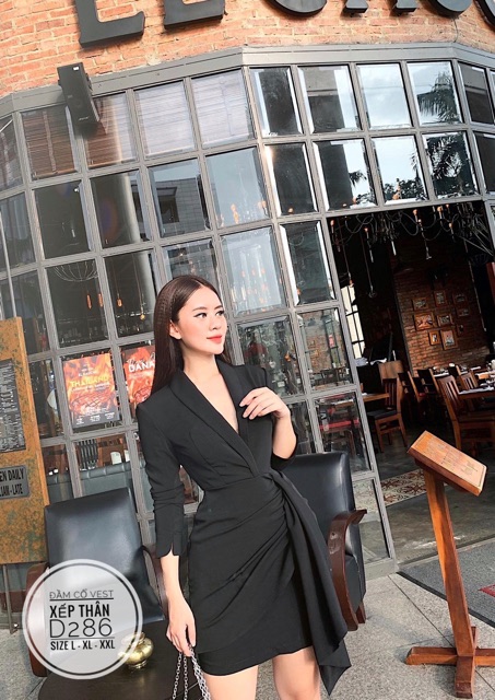 Bigsize Đầm cổ vest xếp thân D286