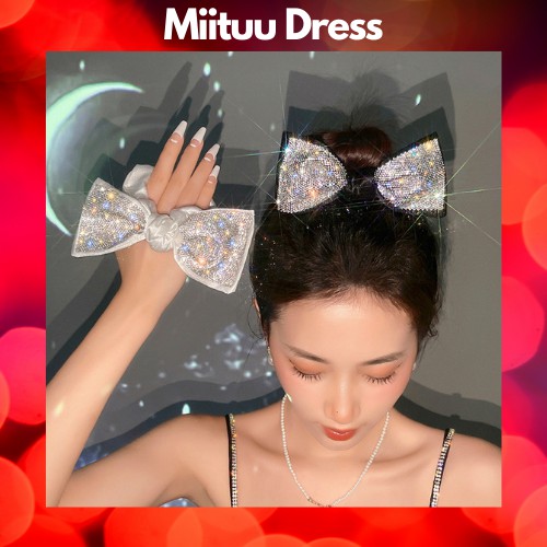 Buộc tóc nơ Hàn Quốc xinh Cột tóc vải đính đá cao cấp có khung giữ dáng đáng yêu thời trang cho nữ Miituu SC1