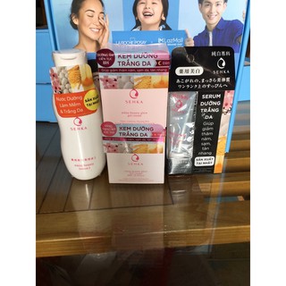Bộ 4 sản phẩm dưỡng trắng giảm thâm nám toàn diện Senka gồm kem ngày đêm, Lotion và Serum