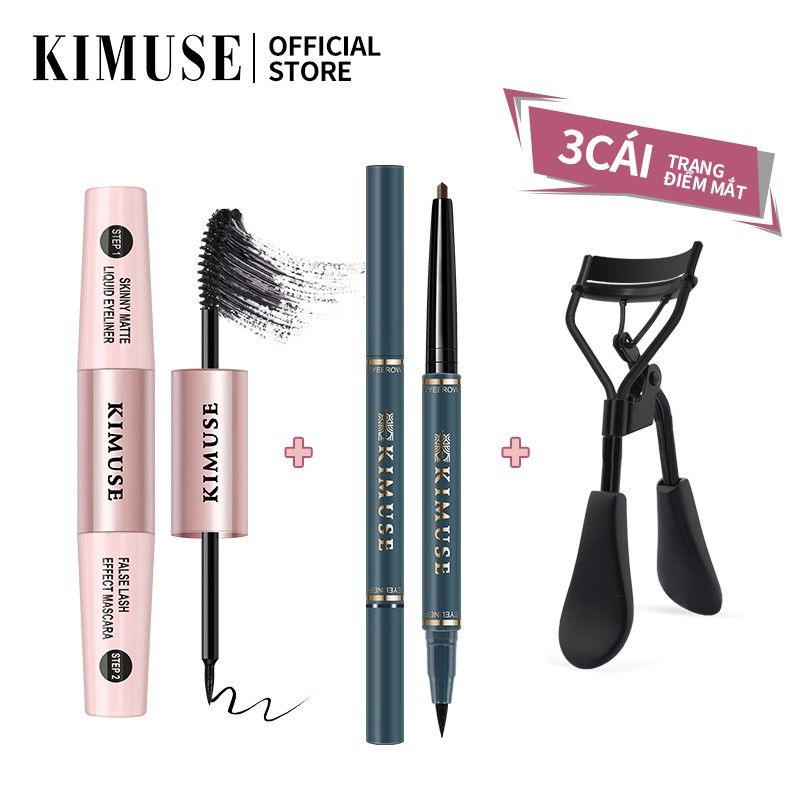 Set Mascara + Bút Kẻ Mắt + Kẹp Bấm Mi Kimuse 2 Trong 1 Không Thấm Nước