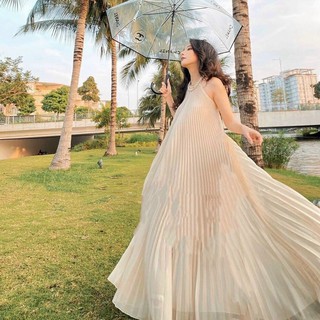 ĐẦM YẾM MAXI ĐI BIỂN - ĐẦM XẾP LY DÀI QUYẾN RỦ - vÁY MAXI XẾP LY DÁNG XÒE BỒNG BỀNH THÍCH HỢP THỜI TRANG DU LỊCH - NU