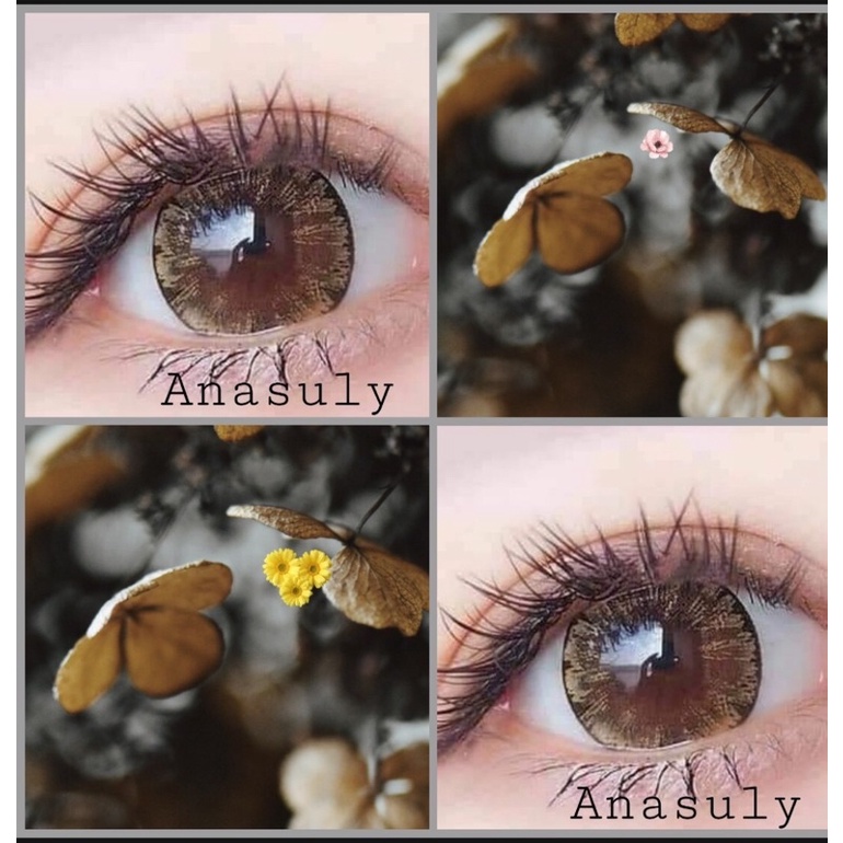 Lens thời trang màu nâu vàng nhẹ kết hợp viền đen mỏng tạo hiệu ứng giãn tròng cho mắt (dòng lens 12 tháng)