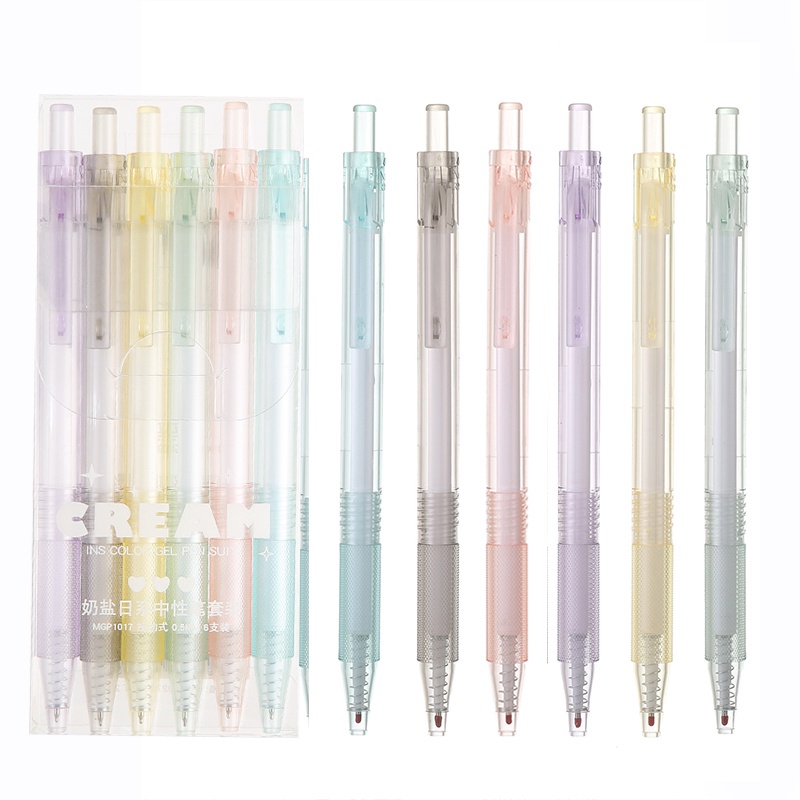 Bộ 6 Cây Bút Mực Gel Morandi Trong Suốt Ngòi 0.5mm