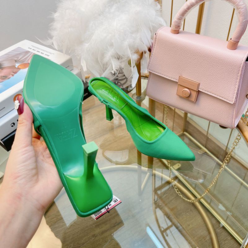 Giày 9p Xanh Lá Đen Sandal zara Lụa Mềm Êm Fullbox Tem Cao Cấp