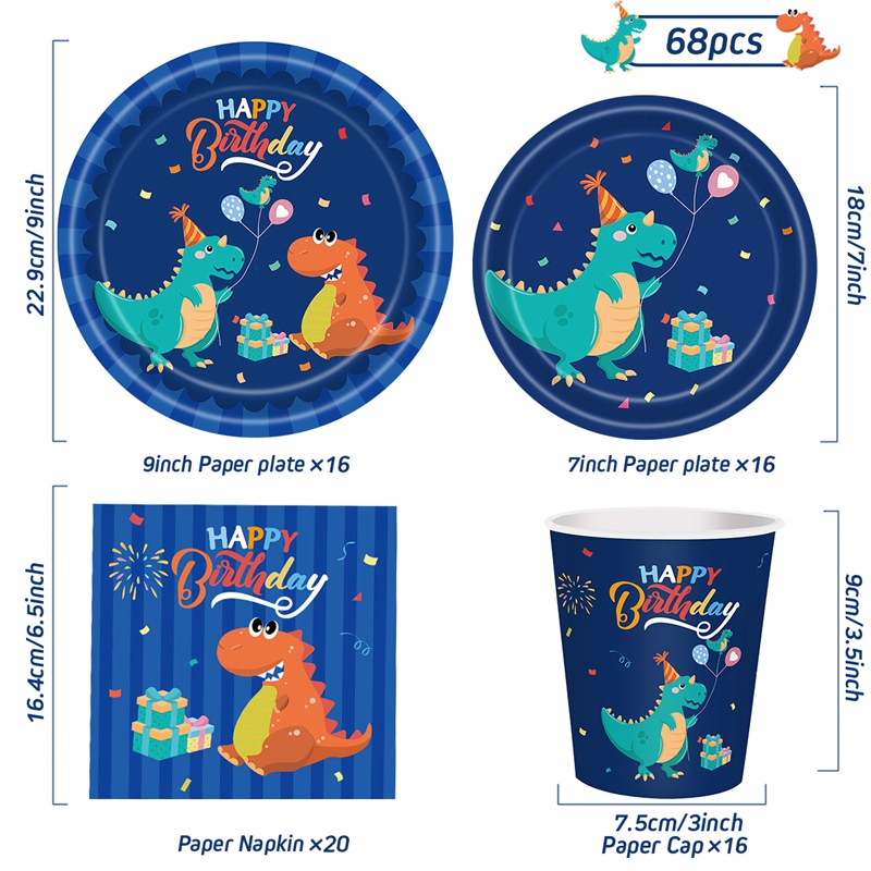 Bộ Dụng Cụ Bàn Ăn 16 Cốc In Hình Khủng Long Hoạt Hình Dùng Một Lần Trang Trí Tiệc Sinh Nhật Cho Bé Trai