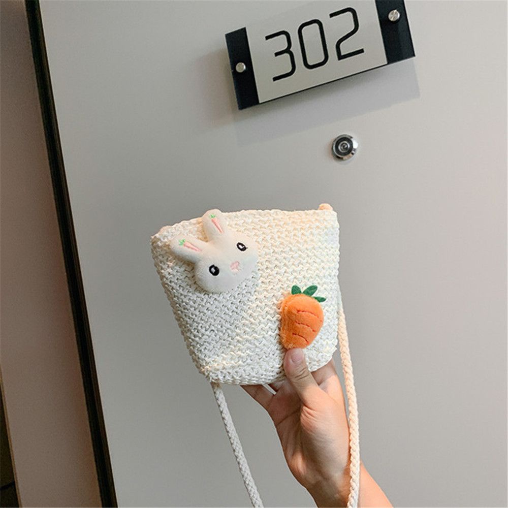 NIUYOU Cartoon Weave Shoulder Bag Cute Children Handbags Girls Rabbit Flower Coin Purses