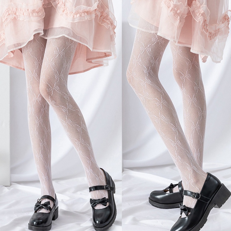 Youyo Quần Tất Lưới Phối Ren Rỗng Họa Tiết Nơ Ngọt Ngào Co Giãn Phong Cách Gothic Nhật Bản Cho Nữ