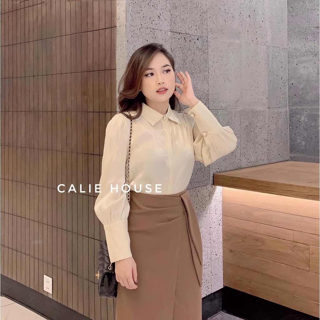 Chân Váy Suông Dáng Dài Che Gối Chân Váy Công Sở Phối Tà Xếp Li Nơ dài 68cm