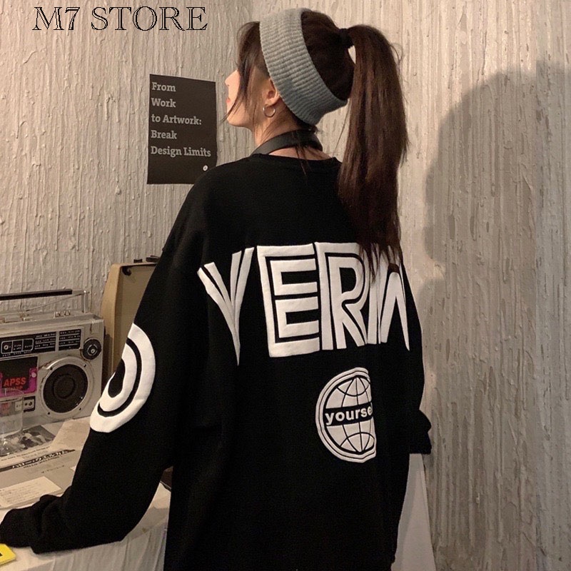 Áo nỉ sweater nữ form rộngM7 PAB1 chất vải nỉ ngoại dáng Hàn Quốc thu đông dáng rộng tay bồng unisex nam nữ Ulzzang