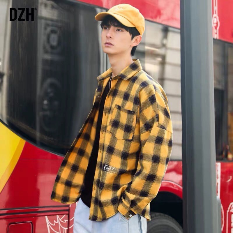 Áo khoác sơmi unisex form rộng CARO nam nữ phong cách ulzzang KUN