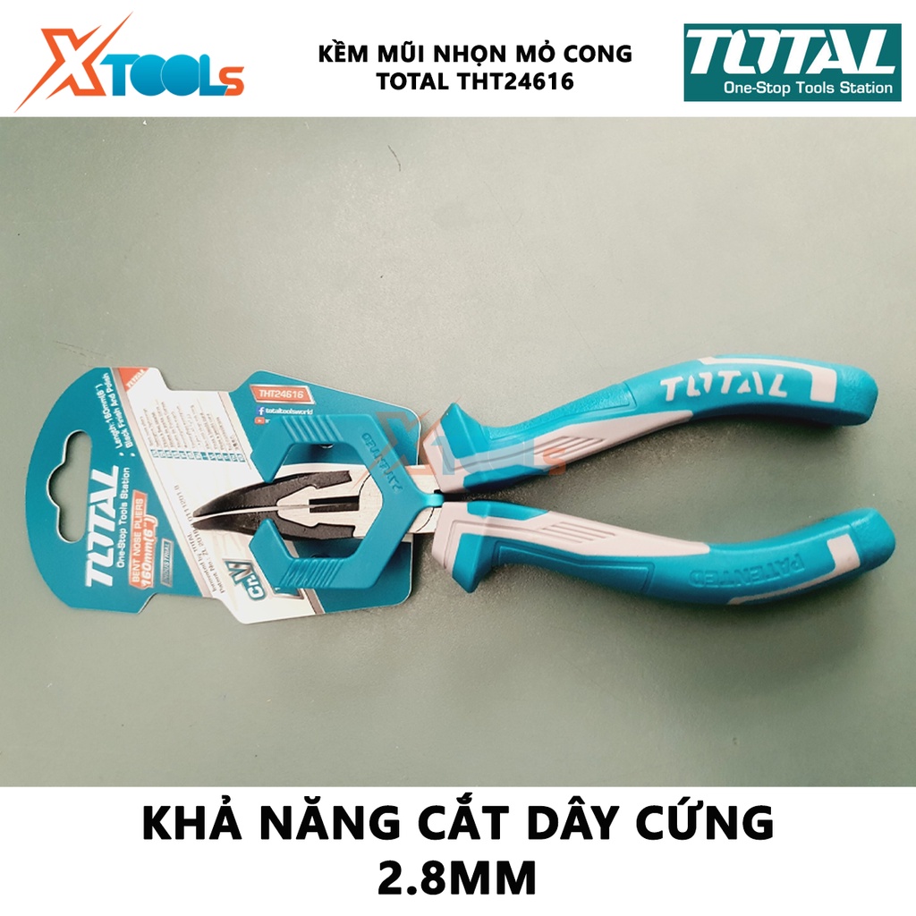 Kìm nhọn mũi cong TOTAL THT24616 | kềm mũi nhọn mỏ cong khả năng cắt dây điện mềm 4.0mm, cắt dây cứng 2.8mm kích thước 1