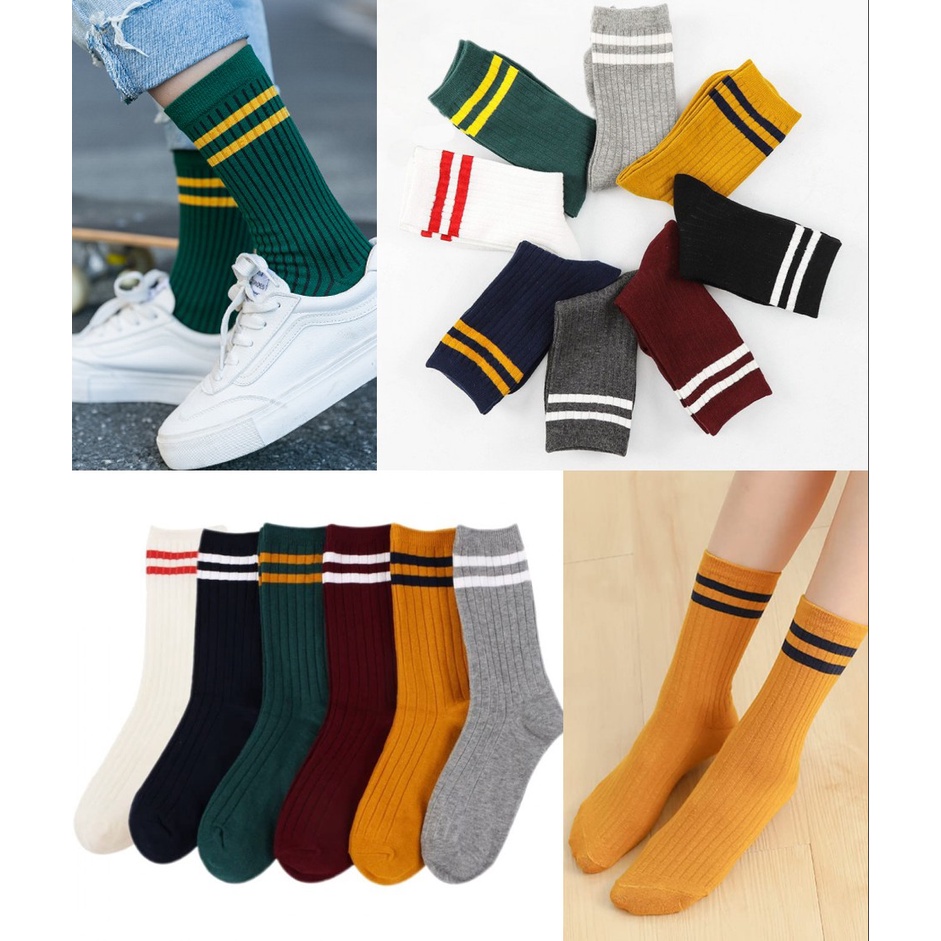 Vớ Thể Thao Dài Đến Mắt Cá Chân Vải cotton Kẻ Sọc 6 Màu Thời Trang Xuân Thu Cho Nữ