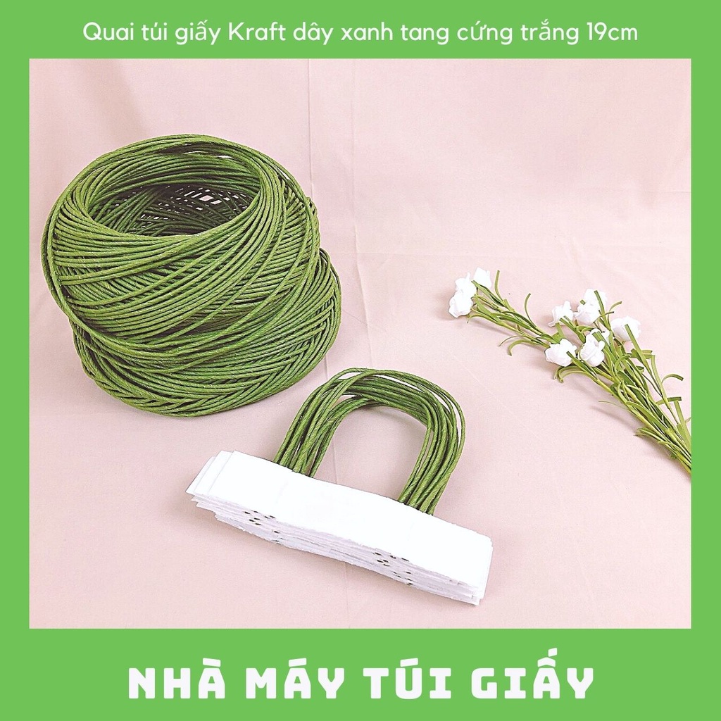 [SET 100 ĐÔI] Quai túi giấy Kraft dây xanh tang trắng [ ẢNH THẬT ]