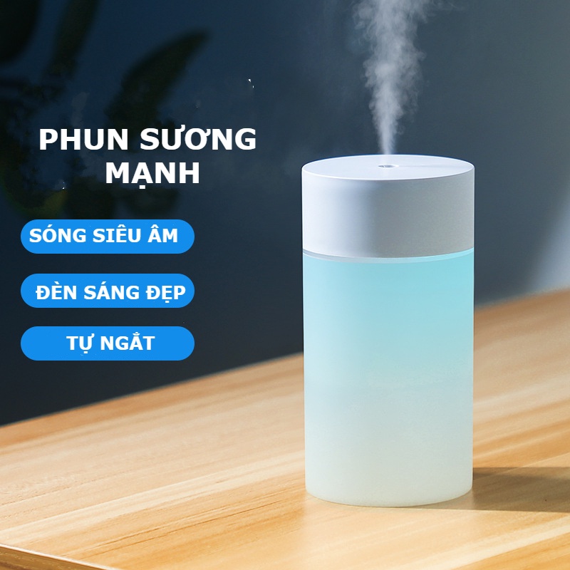Máy Phun Sương Tạo ẩm Không Khí Mini Có đèn Led Nhiều Màu Sắc 260ml, Xông Khuyếch Tán Tinh Dầu Xe Hơi ô Tô Trong Nhà