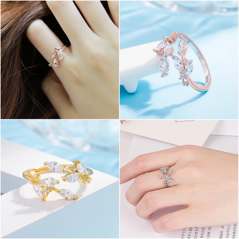 Nhẫn hợp kim đính đá zircon hình chiếc lá màu sắc ngọt ngào thời trang cho nữ