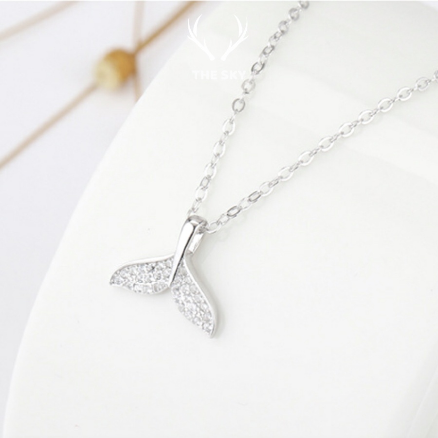 Vòng cổ nữ DC1003 mặt hình đuôi cá đính đá xinh xắn, dây chuyền bạc hàng thiết kế The Sky