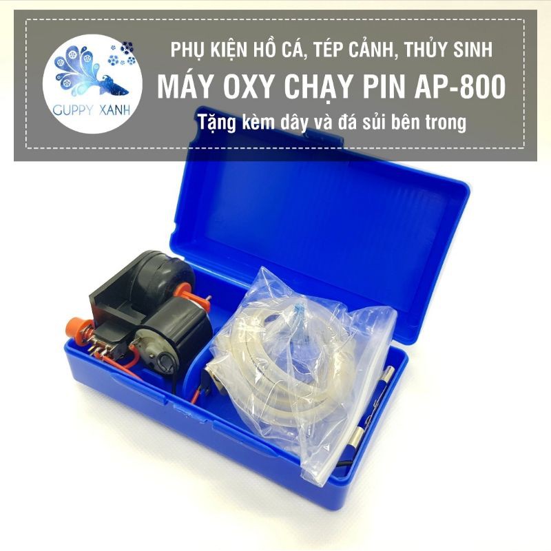 Máy Oxy chạy bằng pin 1 vòi AP-800 cho bể cá - siêu tiện lợi nhỏ gọn dễ cầm khi đi xa