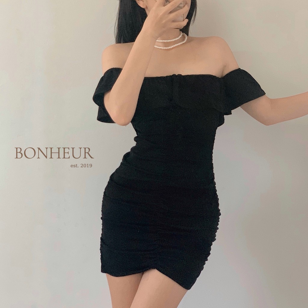 Váy trễ vai nhún thân body bồng bềnh sang chảnh tiểu thư Ginger Dress