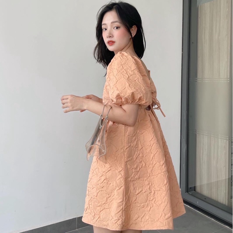 ĐẦM XINH DOLL DRESS form babydoll xoè nhẹ thiết kế tay bồng chất vải gấm in hoa