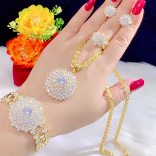 Set bộ trang sức màu vàng 18 cao cấp 4 món đính xoàn cực đẹp