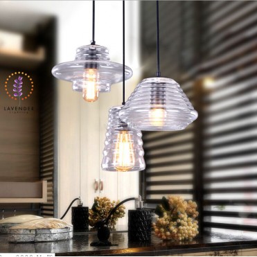 Đèn thả bộ ba chao thủy tinh lượn sóng TH051