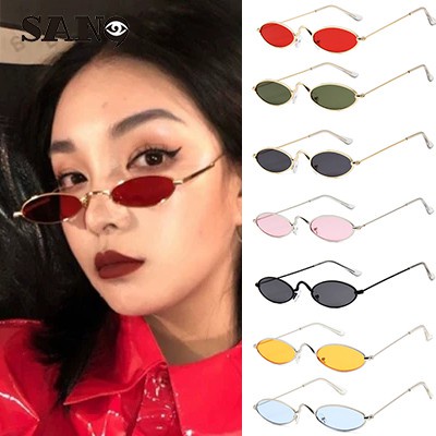 Kính mát gọng kim loại nhiều màu tròng nhỏ phong cách vintage kính râm nữ
