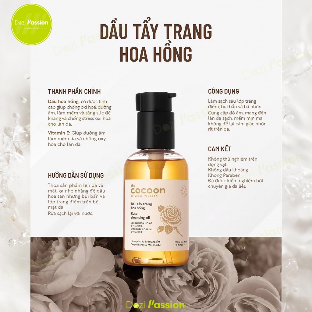 Dầu Tẩy Trang Cocoon Chiết Xuất Hoa Hồng Làm Sạch Sâu, Dưỡng Ẩm, Chống Lão Hóa - Cocoon Rose Cleansing Oil - 140ml