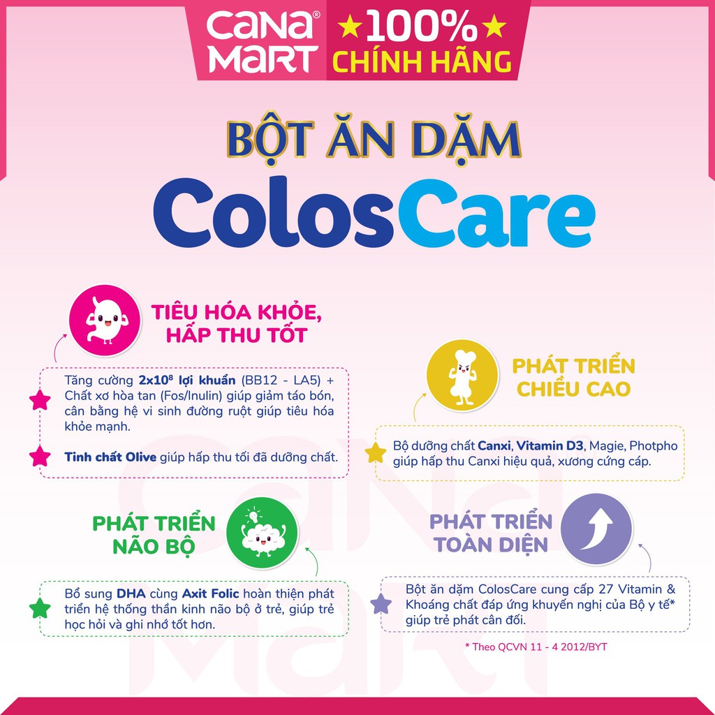 Bột ăn dặm Coloscare Bò - Đậu Hà lan - Ngô ngọt - Sữa non IgG 24h cho bé từ 6-24 tháng tuổi (200g)