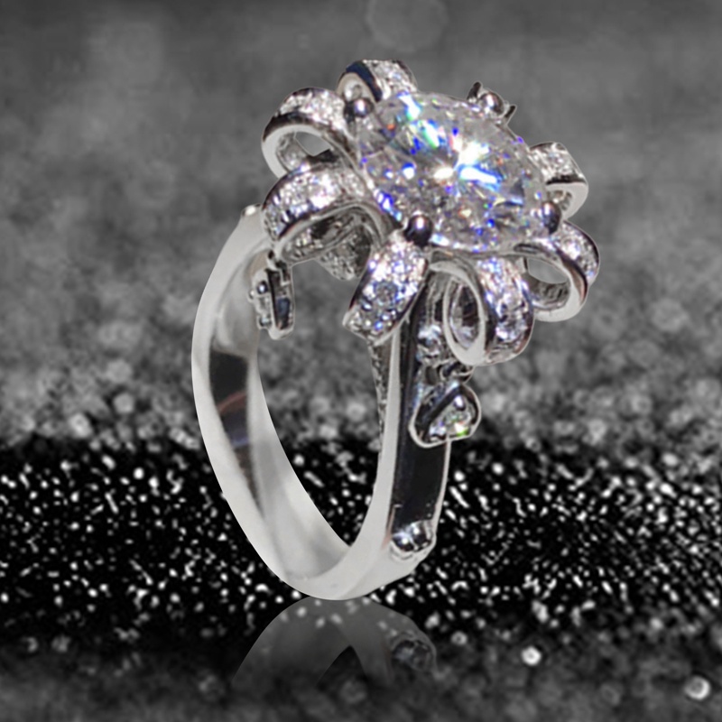 Nhẫn Đính Đá Zircon Hình Hoa Sáng Tạo Thời Trang Dự Tiệc Cho Nữ