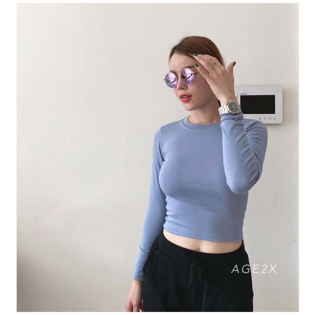 Áo croptop TAY DÀI Light Blue chính hãng AGE2X hàng VNXK CHẤT LƯỢNG CAO