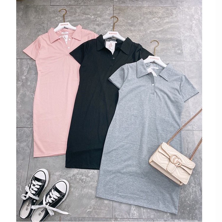 Đầm Body Cổ Polo 3 Màu Pastel Váy Dáng Ôm Ngắn Tay Ulzzang Xinh Xắn