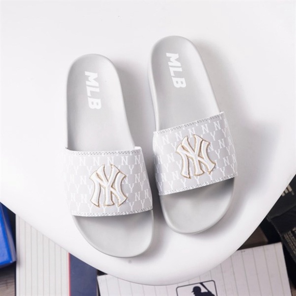 Dép Mlb quai ngang thêu, unisex, mang êm chân, đế bền, phù hợp mang đi học đi chơi đi dạo, đế chống thấm