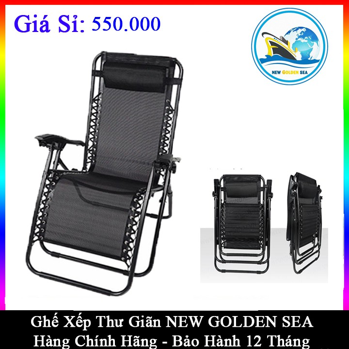 Ghế xếp thư giãn NEW GOLDEN SEA LOẠI màu đen cho người 100 kg