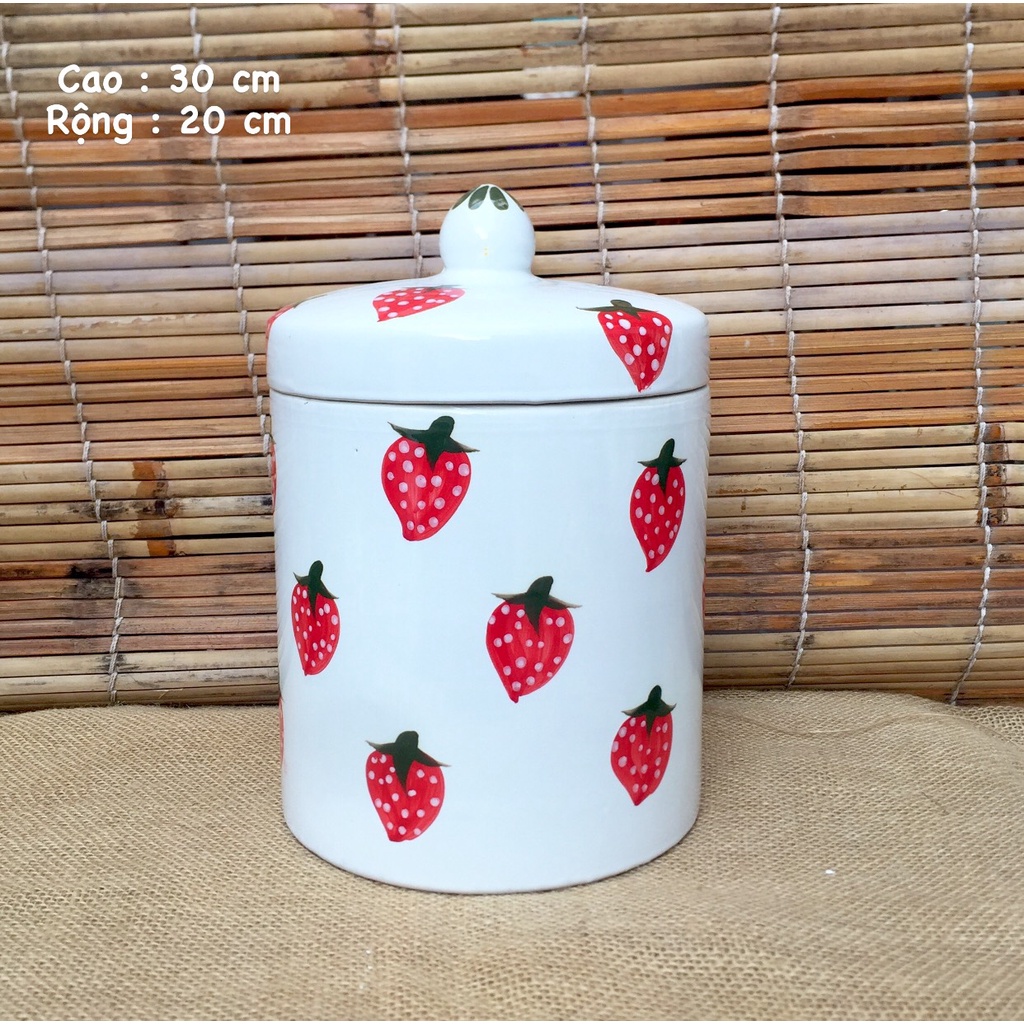 Vại muối dưa cà hũ muối dưa cà  Hình Dâu Tây Bát Tràng Cao Cấp S163