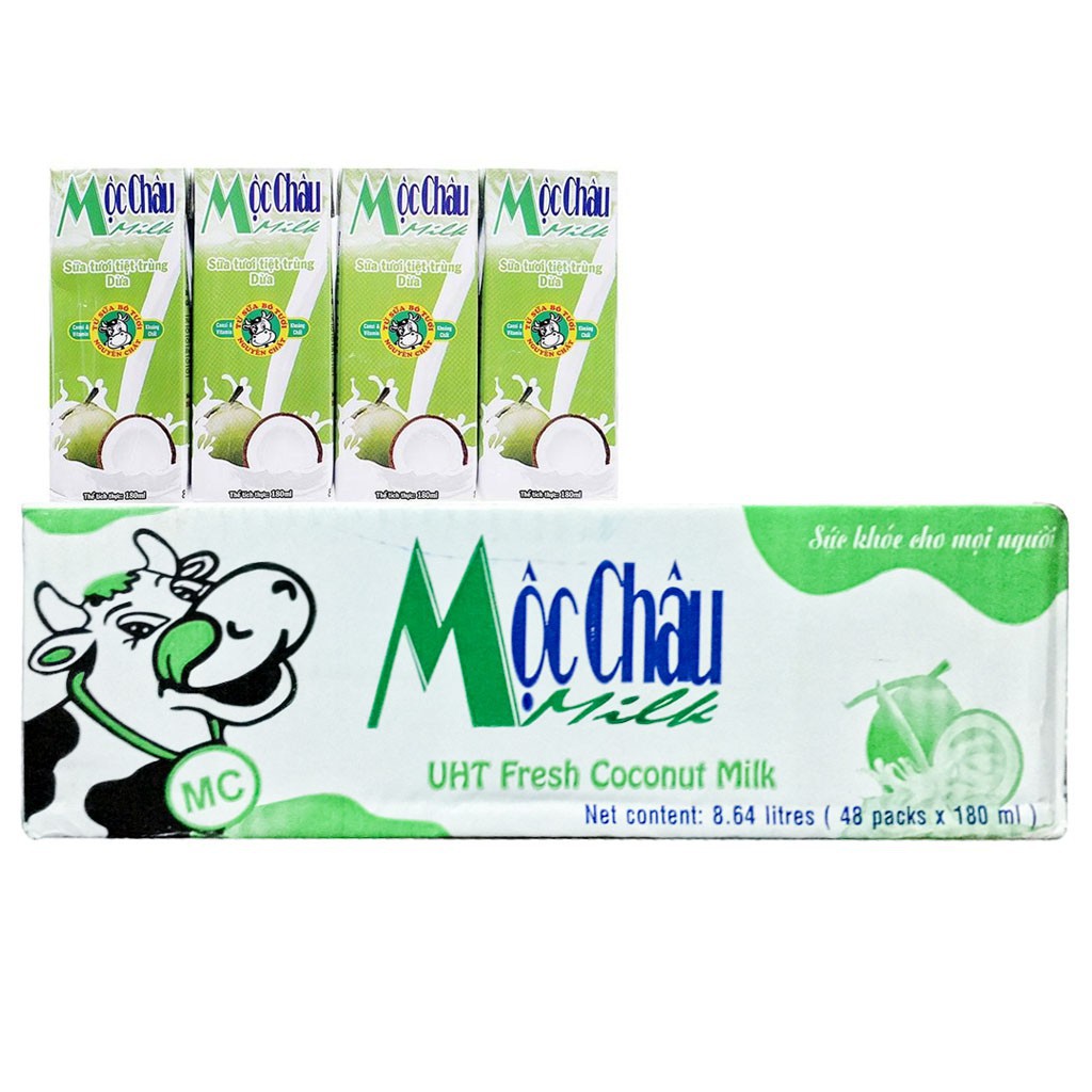 Sữa Tươi Tiệt Trùng Mộc Châu Vị Dừa Hộp 180 ml (thùng 48 hộp)