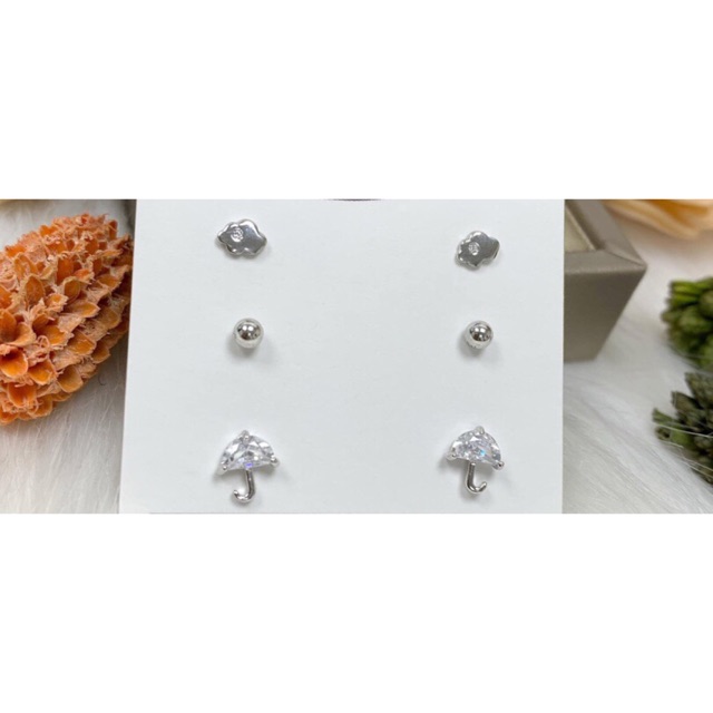 Set khuyên tai 3 đôi bạc thật mạ vàng trắng siêu đẹp (sao, tròn, mô hình kim )