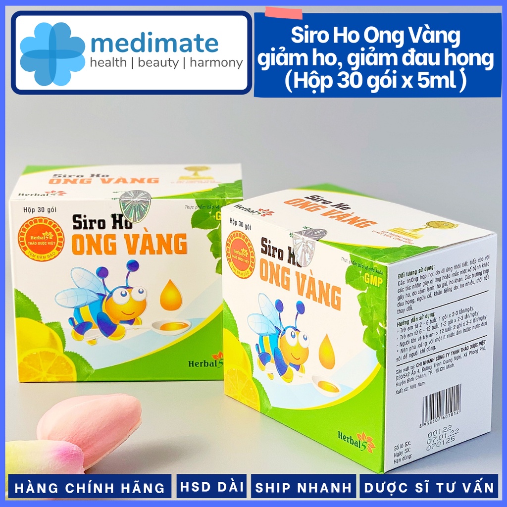 Siro Ho Ong Vàng giảm ho, giảm đau họng (hộp 30 gói, mỗi gói 5ml)
