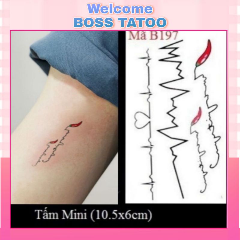 Hình xăm tattoo nhịp tim ớt đỏ. Xăm dán tatoo mini tạm thời, size &lt;10x6cm