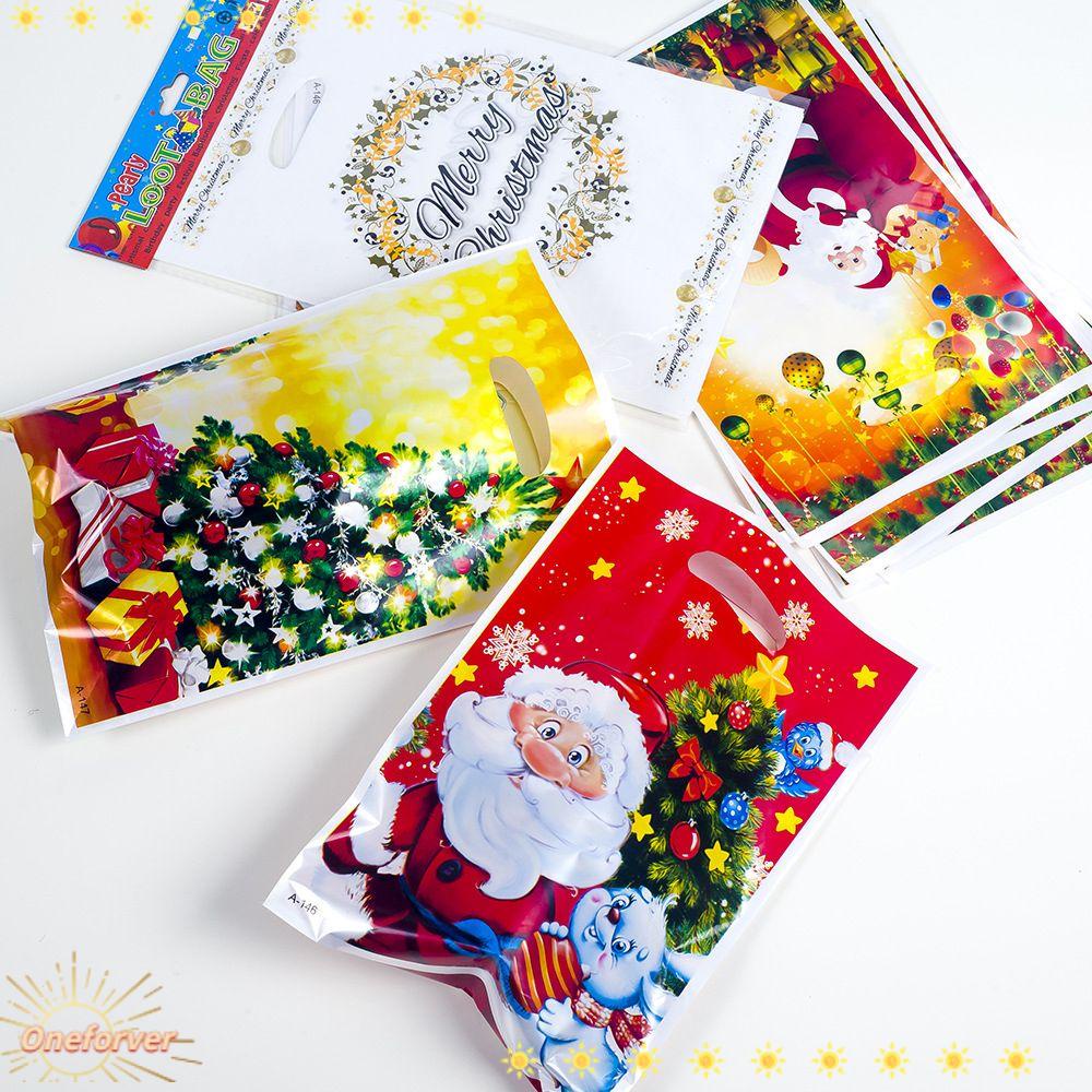 Set 10 Túi Nhựa Đựng Quà Mừng Năm Mới 2023 Hình Ông Già Noel Tuần Lộc Cho Bé