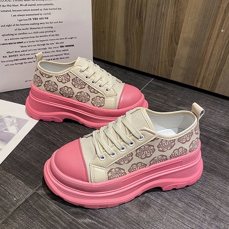 Oeteo Giày Thể Thao Nữ Cột Dây In Hoa Thời Trang