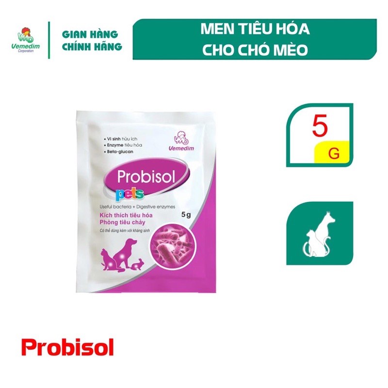 Vemedim Probisol for pets cân bằng hệ vi sinh đường ruột, giúp tiêu hóa tốt cho chó, mèo, hamster, gói 5g