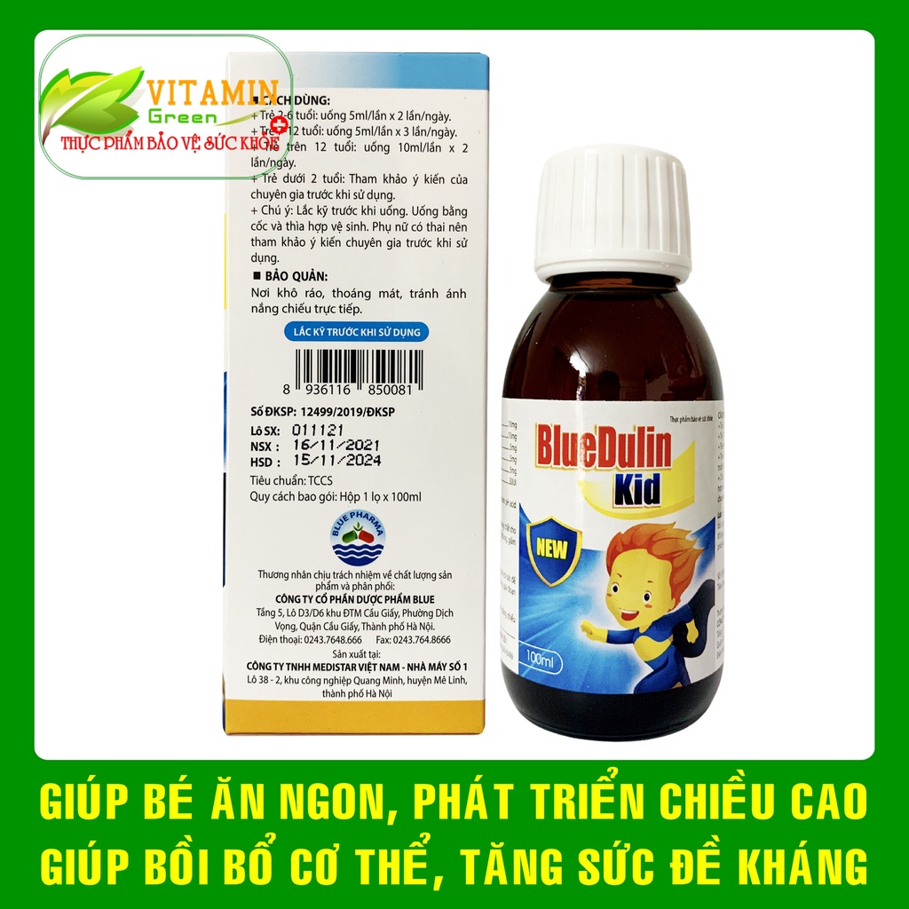 Siro biếng ăn tăng sức đề kháng phát triển chiều cao cho bé BlueDulin Kid 100ml
