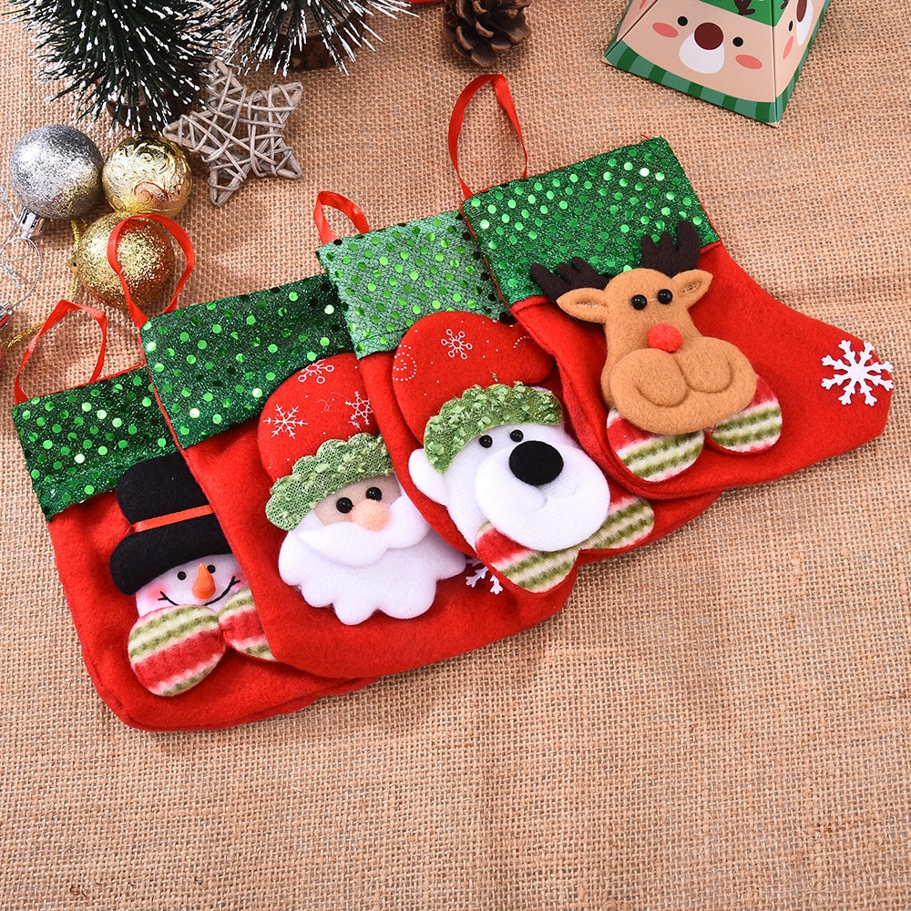 Túi đựng quà giáng sinh treo tường trang trí phối kim sa
