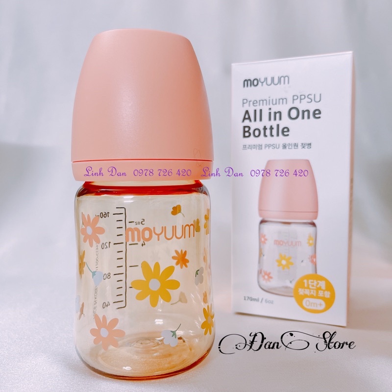 Bình sữa Moyuum Hoa cúc màu hồng 170ml 270ml chính hãng, Bình moyuum hoa cúc chính hãng hàn quốc