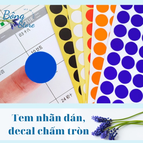 Set 64 tem nhãn dán, Sticker decal chấm tròn 1.7cm nhiều màu sắc