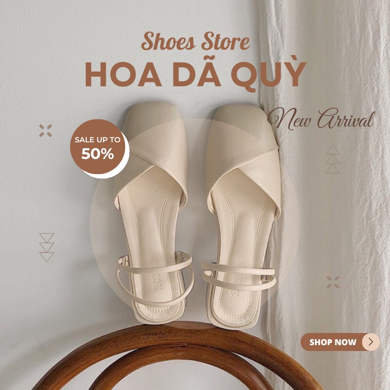 Giày sục đen nữ bít mũi quay lỗ đinh, giày công sở gót vuông đế bệt tối giản thanh lịch