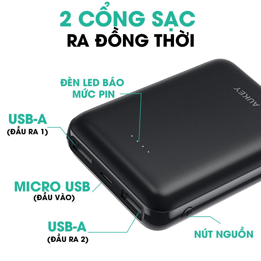 Pin Sạc Dự Phòng 10000mAh AUKEY PB-N66 2 Cổng Sạc 2.4A Công Suất 12W, Công Nghệ Aipower Thông Minh - Hàng Chính Hãng | BigBuy360 - bigbuy360.vn